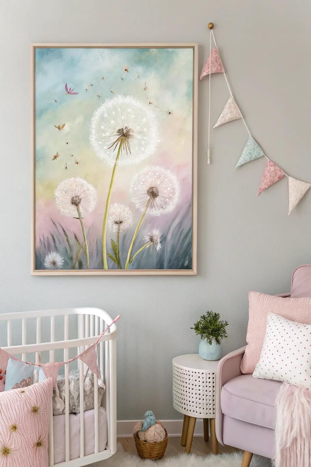 Whimsy and nostalgia meet in a dandelion painting.