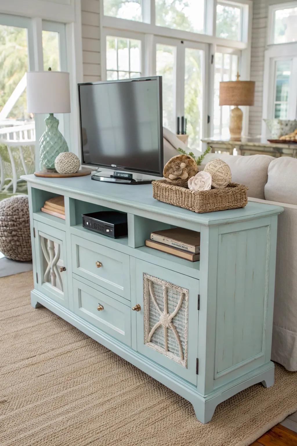 Light blue evokes a refreshing coastal vibe.