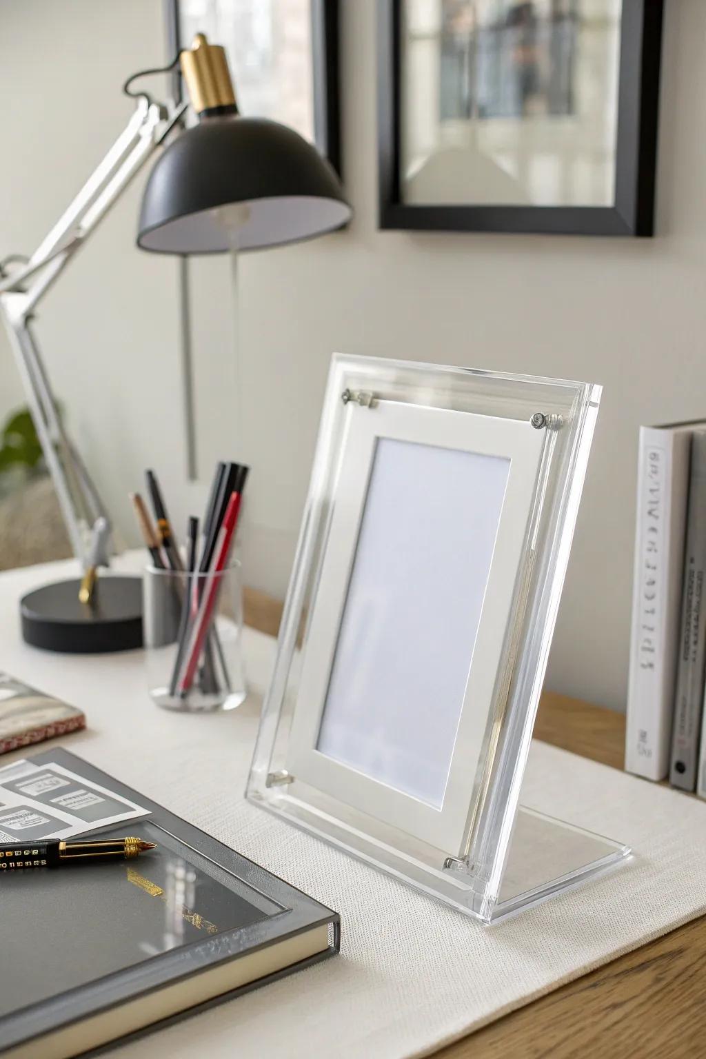 Embrace simplicity with a minimalist acrylic frame that lets the photo shine.