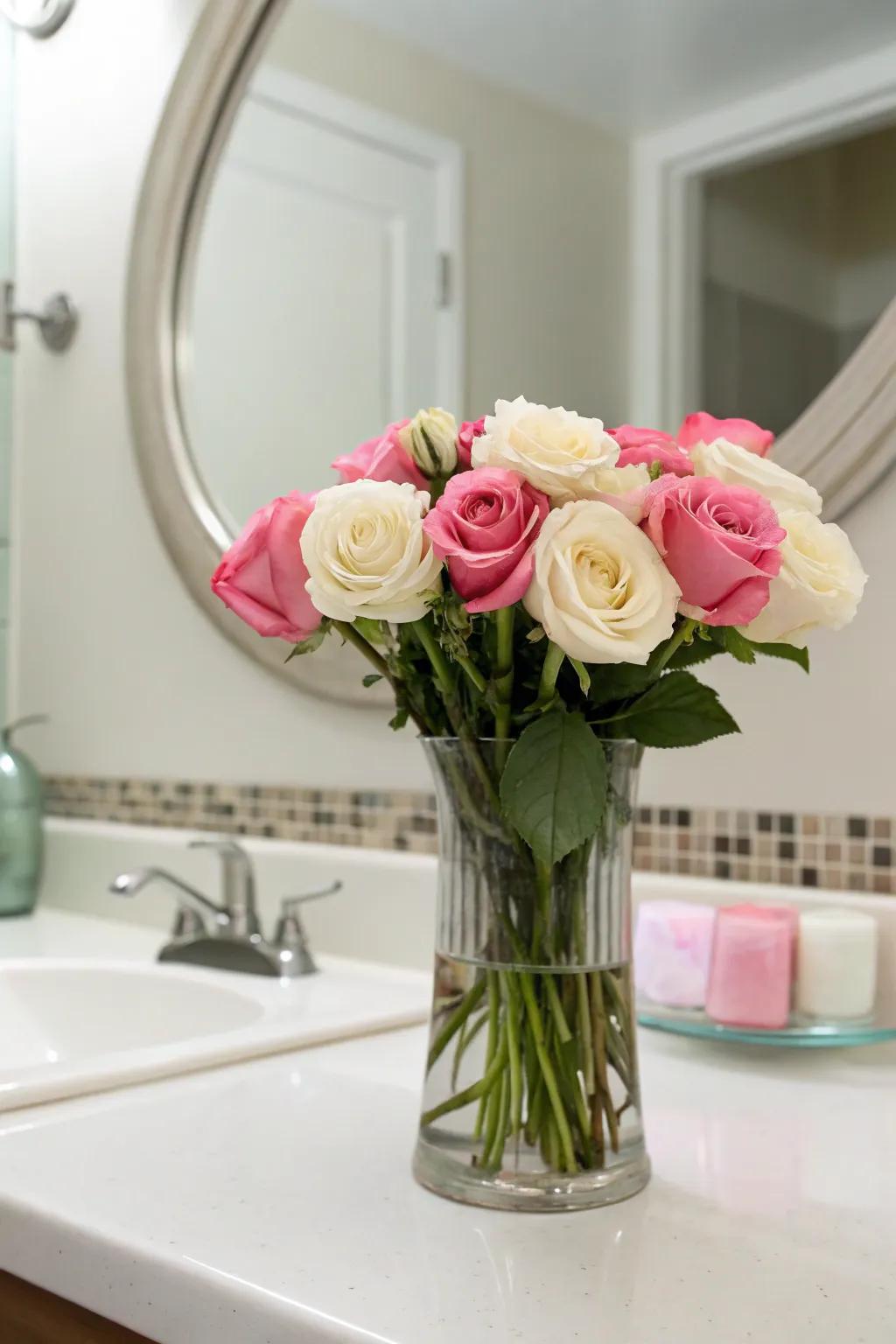 An elegant floral display that enhances the bathroom.