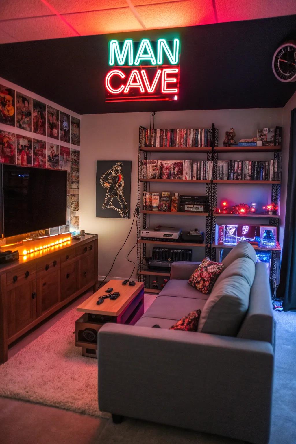 Neon signs add a vibrant and personal touch to your man cave.