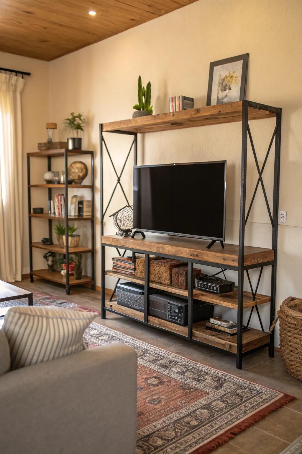 A TV stand that combines industrial design with natural warmth.