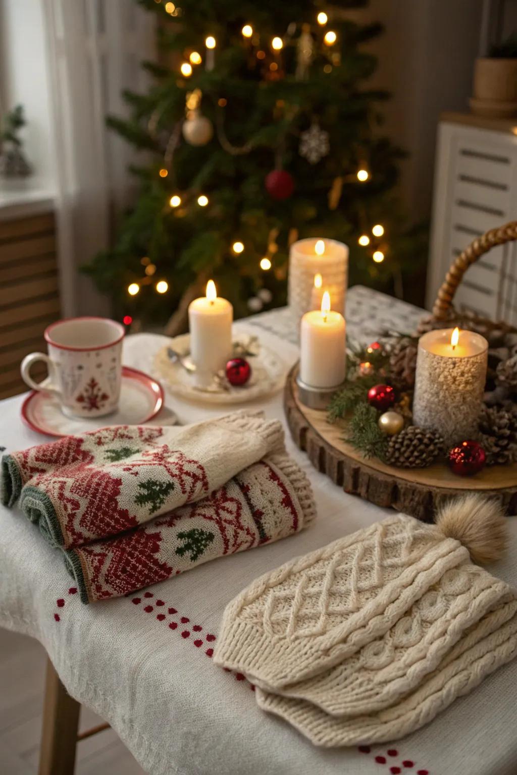 Knit textures bring warmth and coziness to the Christmas table.