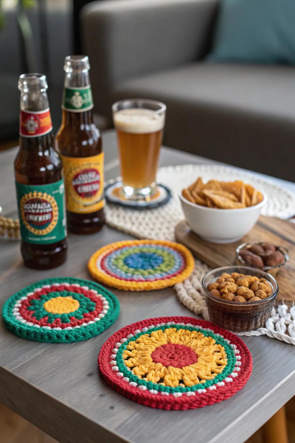 Stylish and functional crochet beer coasters for home entertaining.