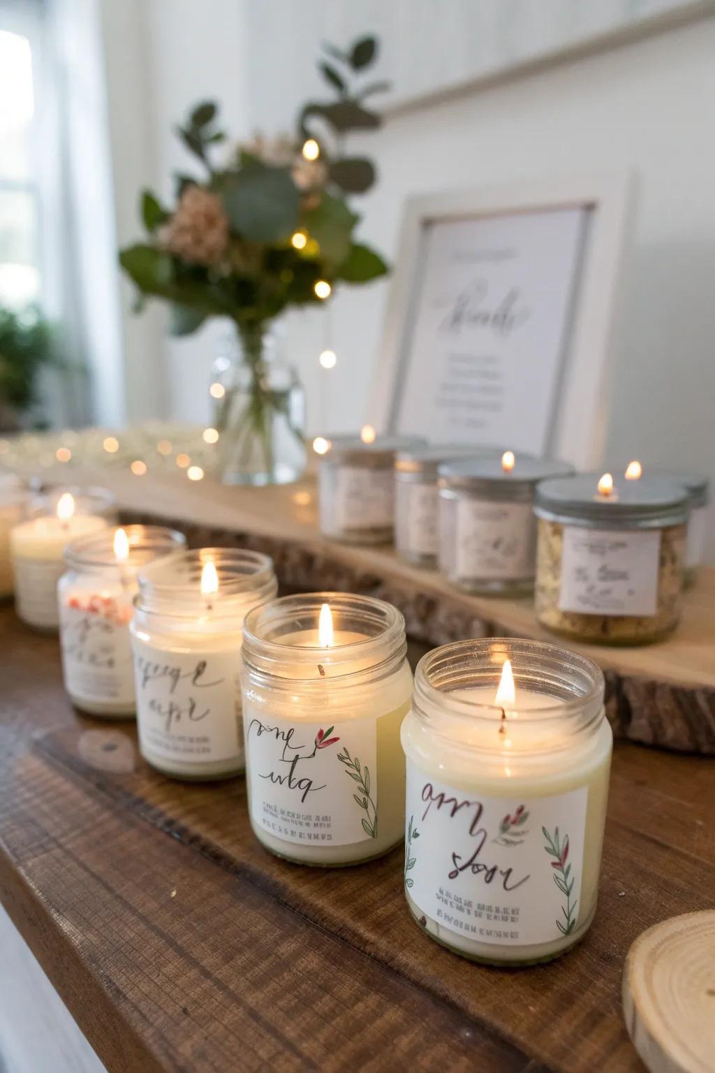 Send guests home with sweet-smelling DIY candle favors.