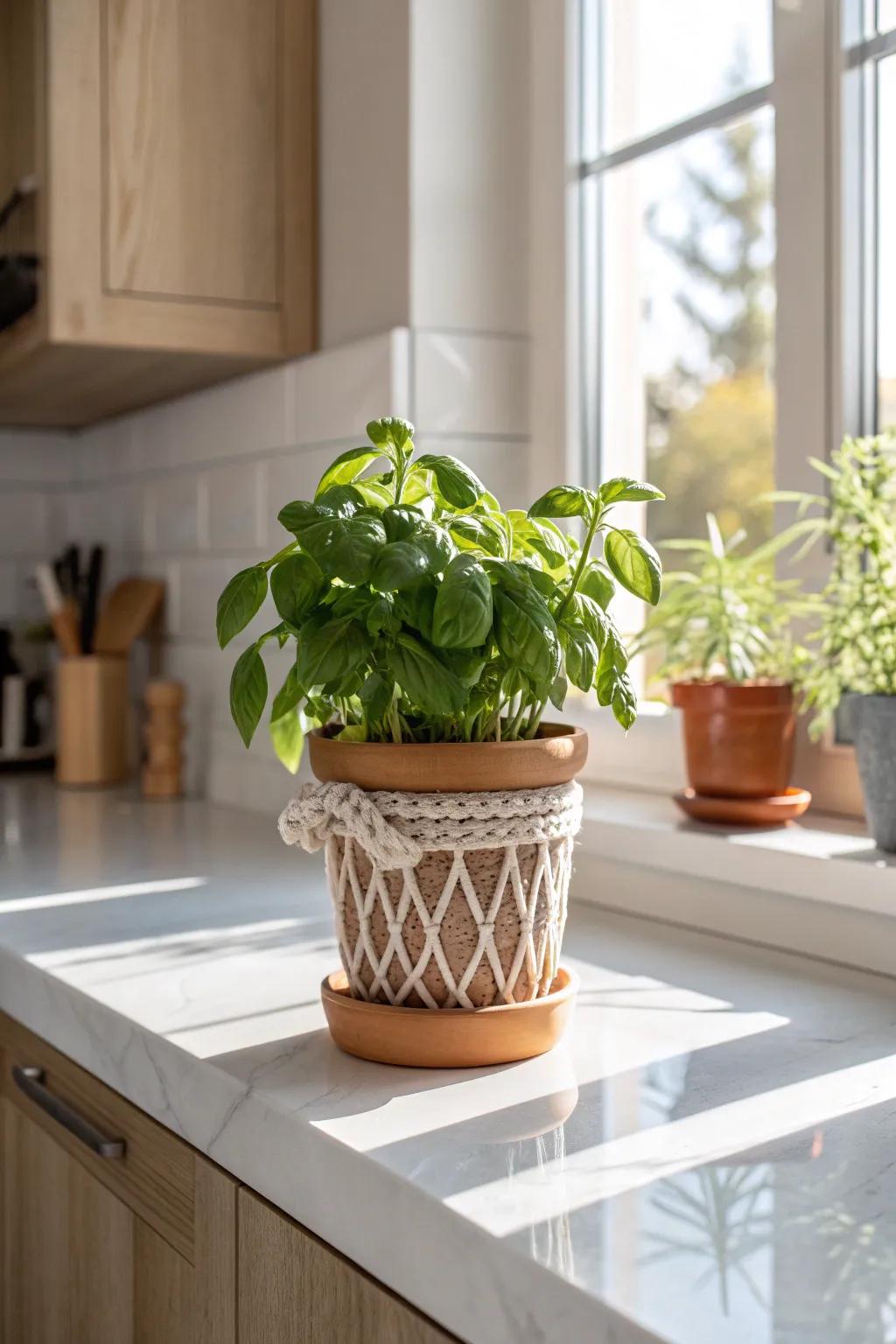 Bring nature indoors with a charming basil plant—your kitchen's new best friend for fresh flavors and style.
