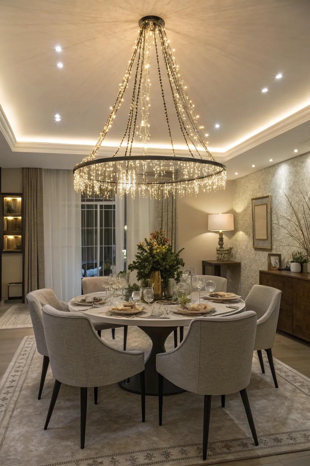 Modernize your chandelier with string lights for a fresh look.