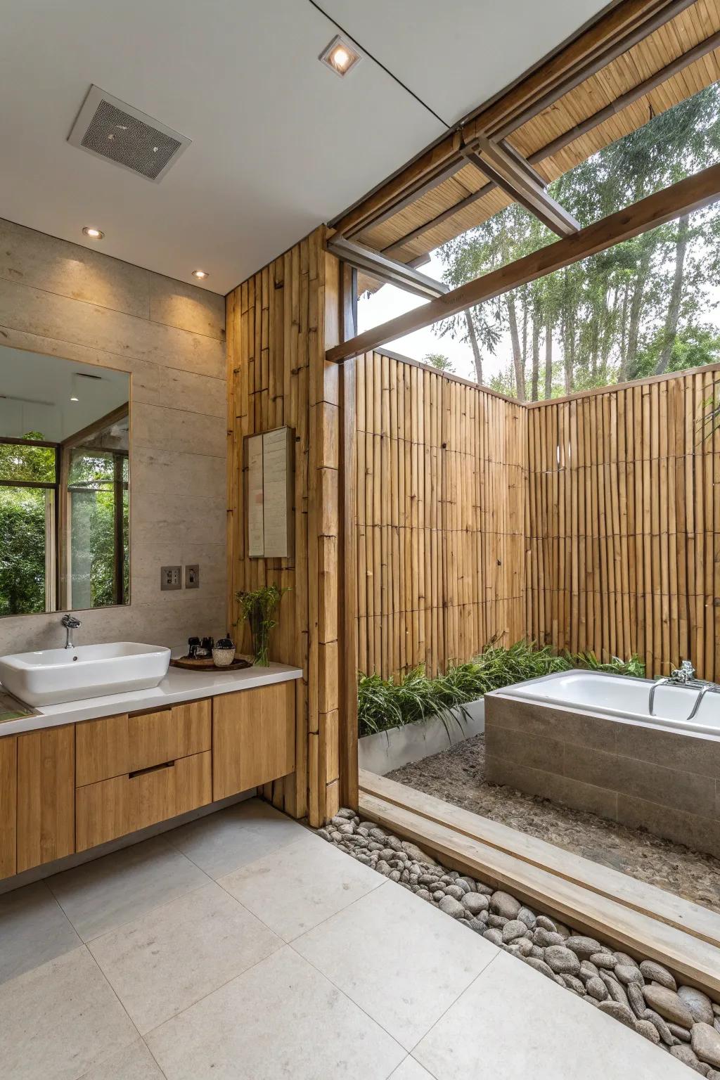 Bamboo panels offer a sustainable and calming shower wall option.