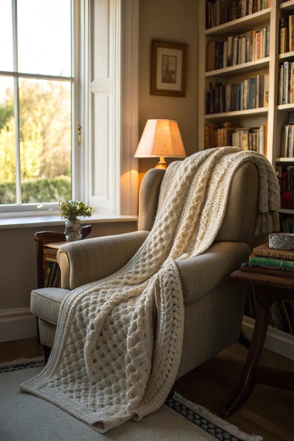 Aran throws provide warmth and texture to any cozy space.