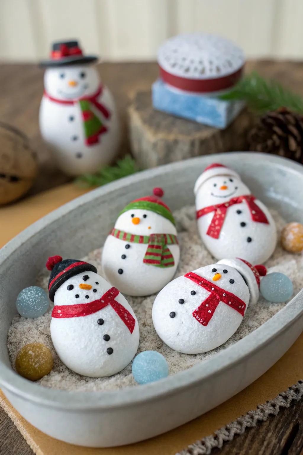 Bring whimsy to your decor with these painted rock snowmen.