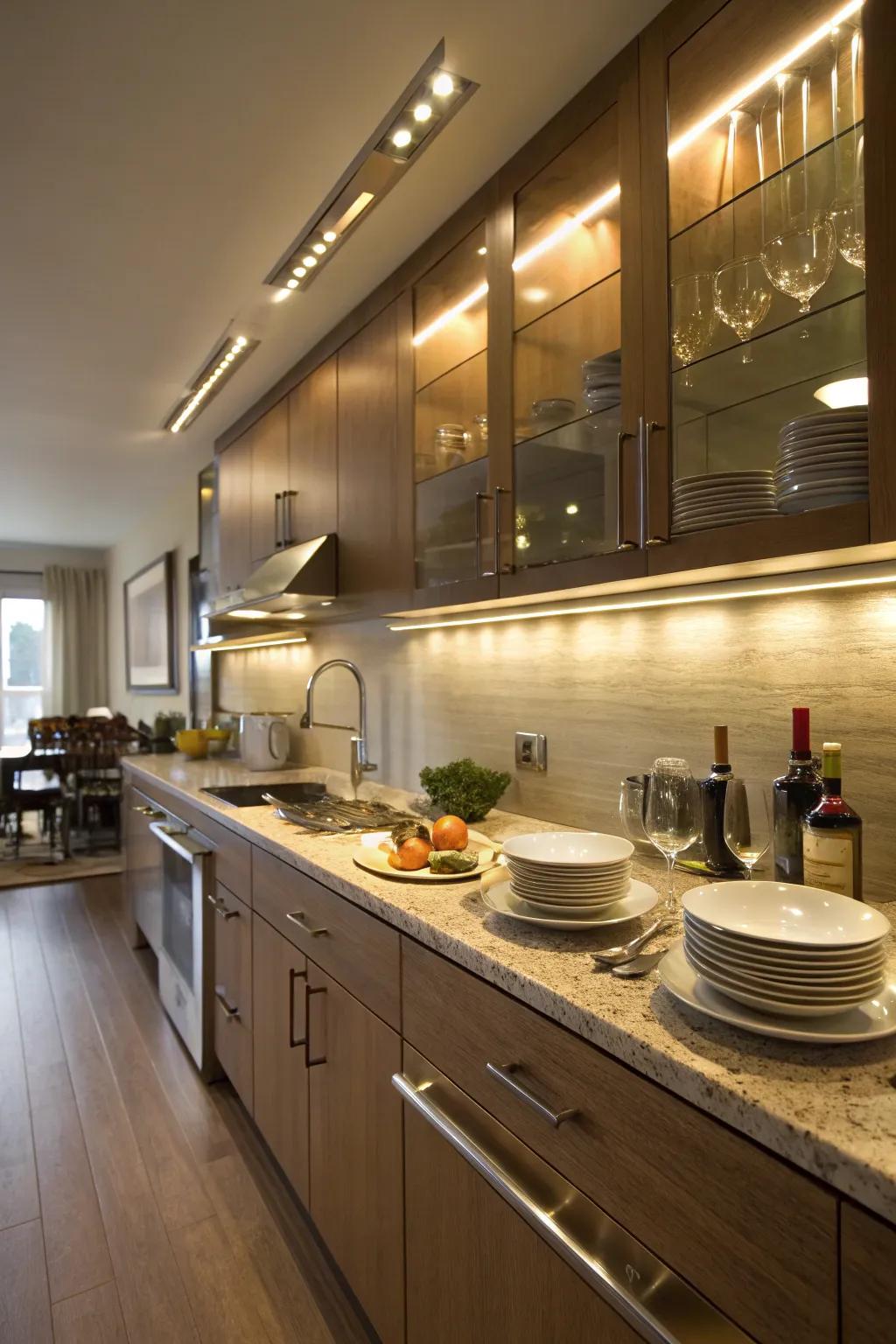 Motion sensor lights provide convenience and energy efficiency in the kitchen.