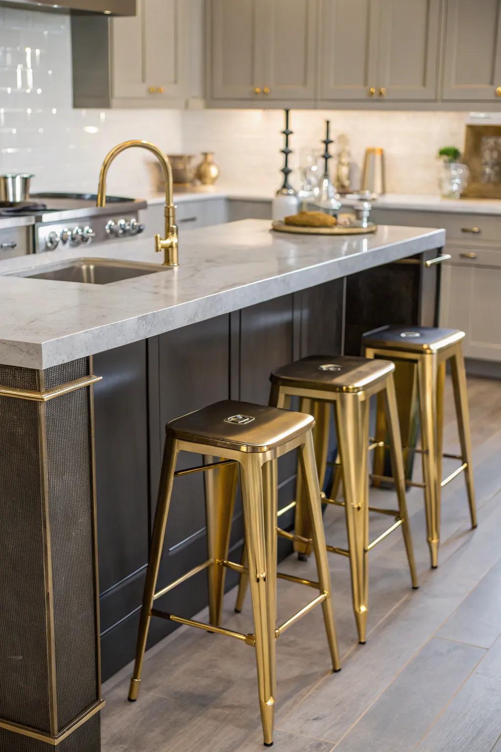 Mixing metal finishes adds character and shine to your kitchen island.