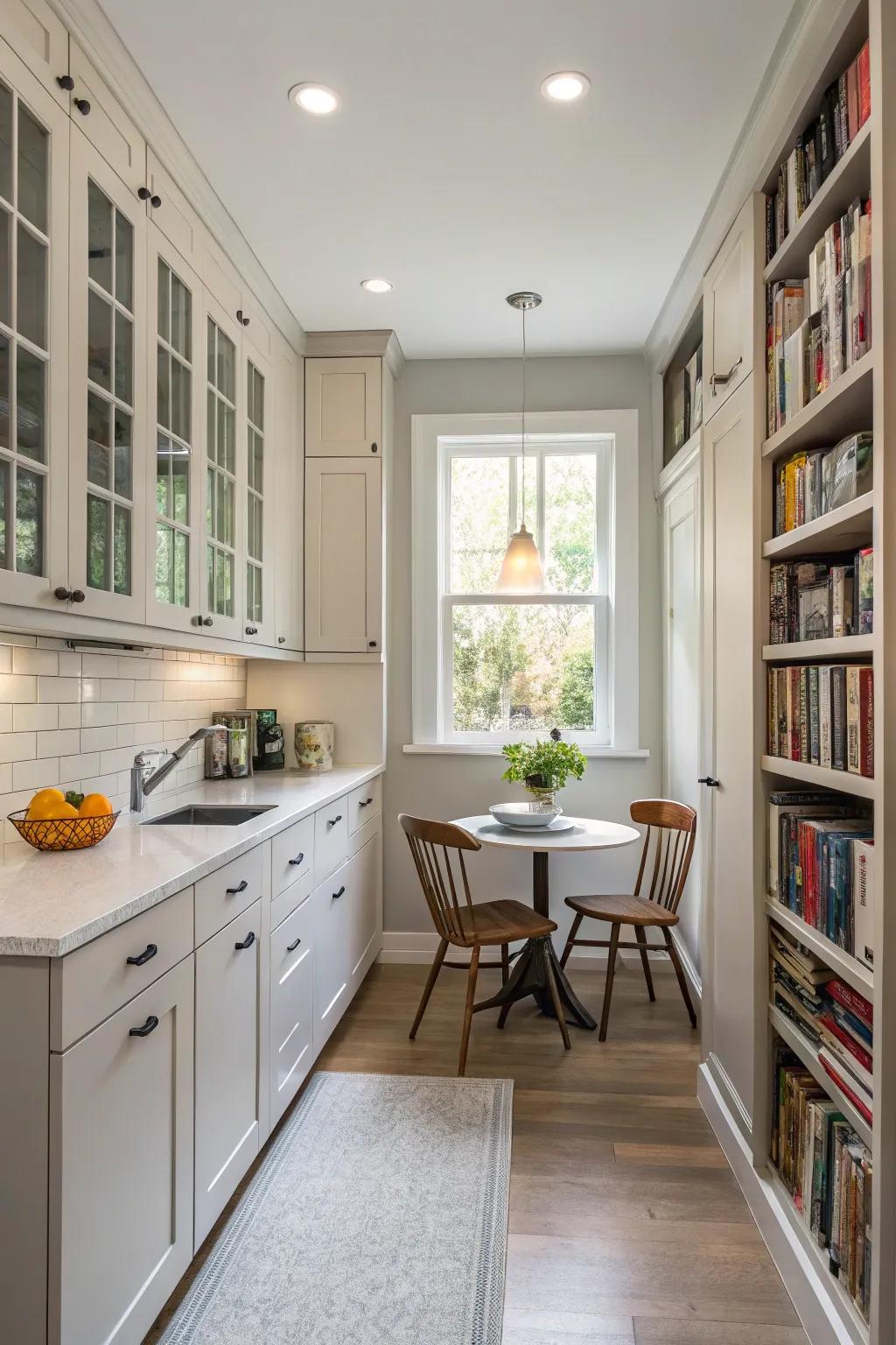 Floor-to-ceiling cabinets maximize storage in smaller kitchens.