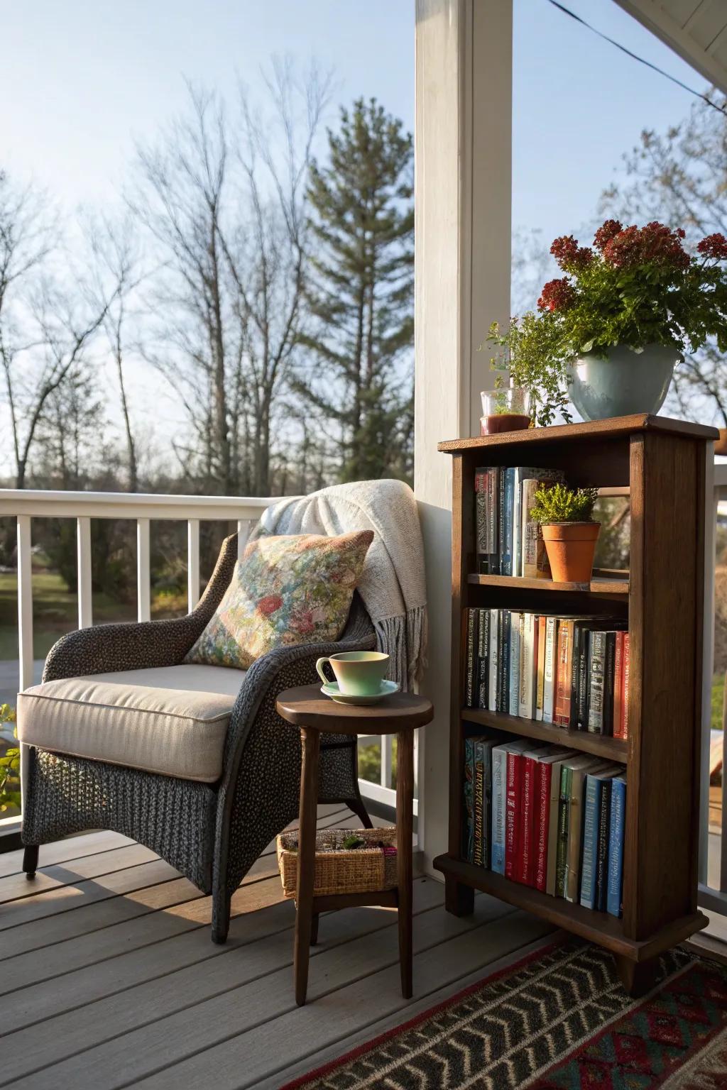 A cozy reading nook for book lovers on the deck.