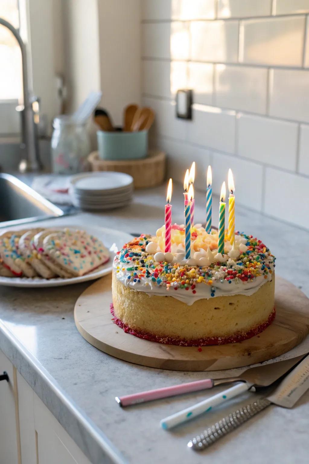 A homemade birthday cake ready to sweeten the day.