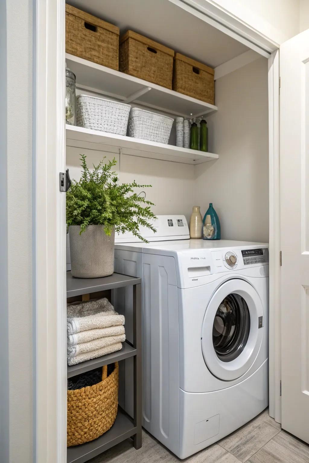 A touch of greenery can breathe life into your laundry closet.