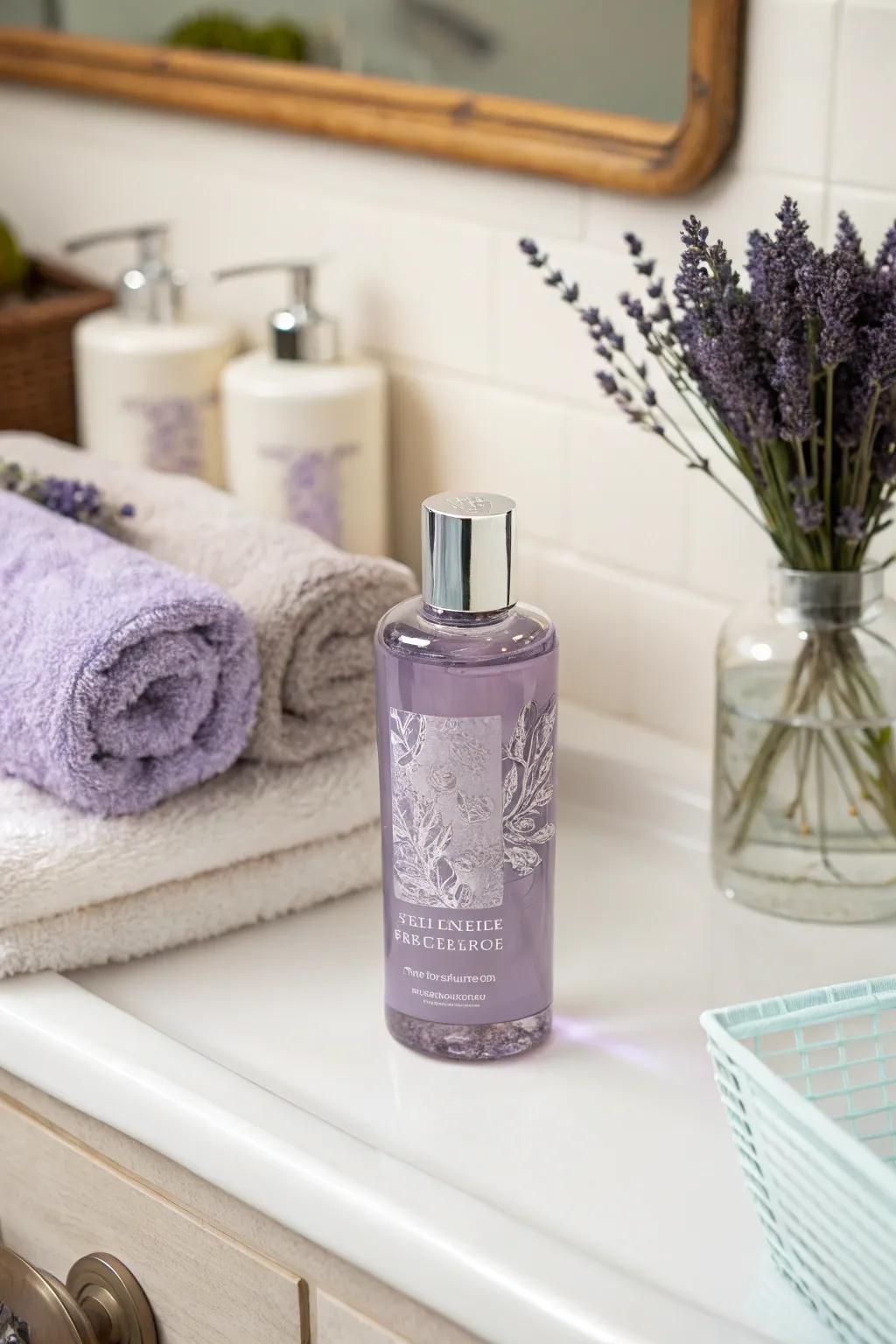 Lavender shower gel for a luxurious shower experience.