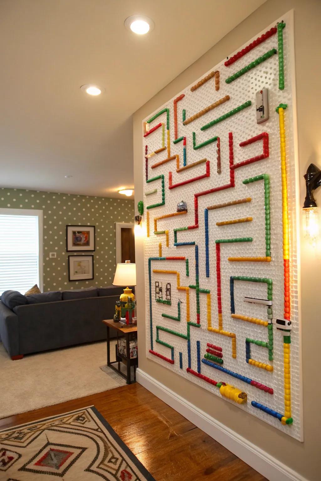 A LEGO maze challenge adds fun and interaction to this living room.