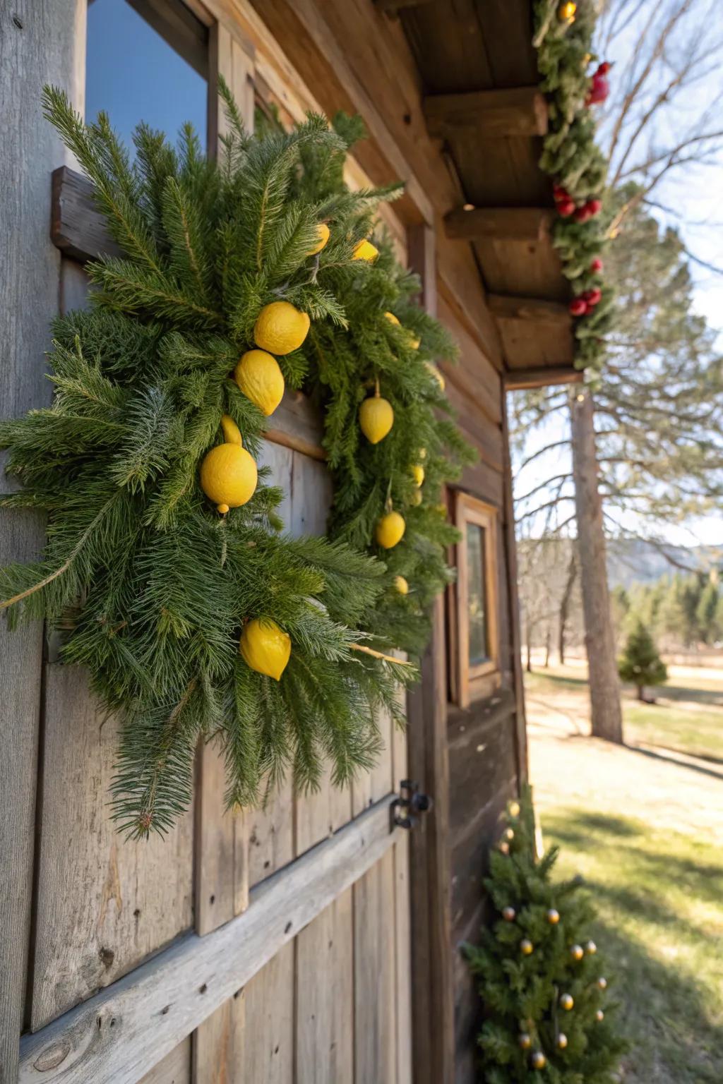 A versatile lemon and pine wreath for year-round display.