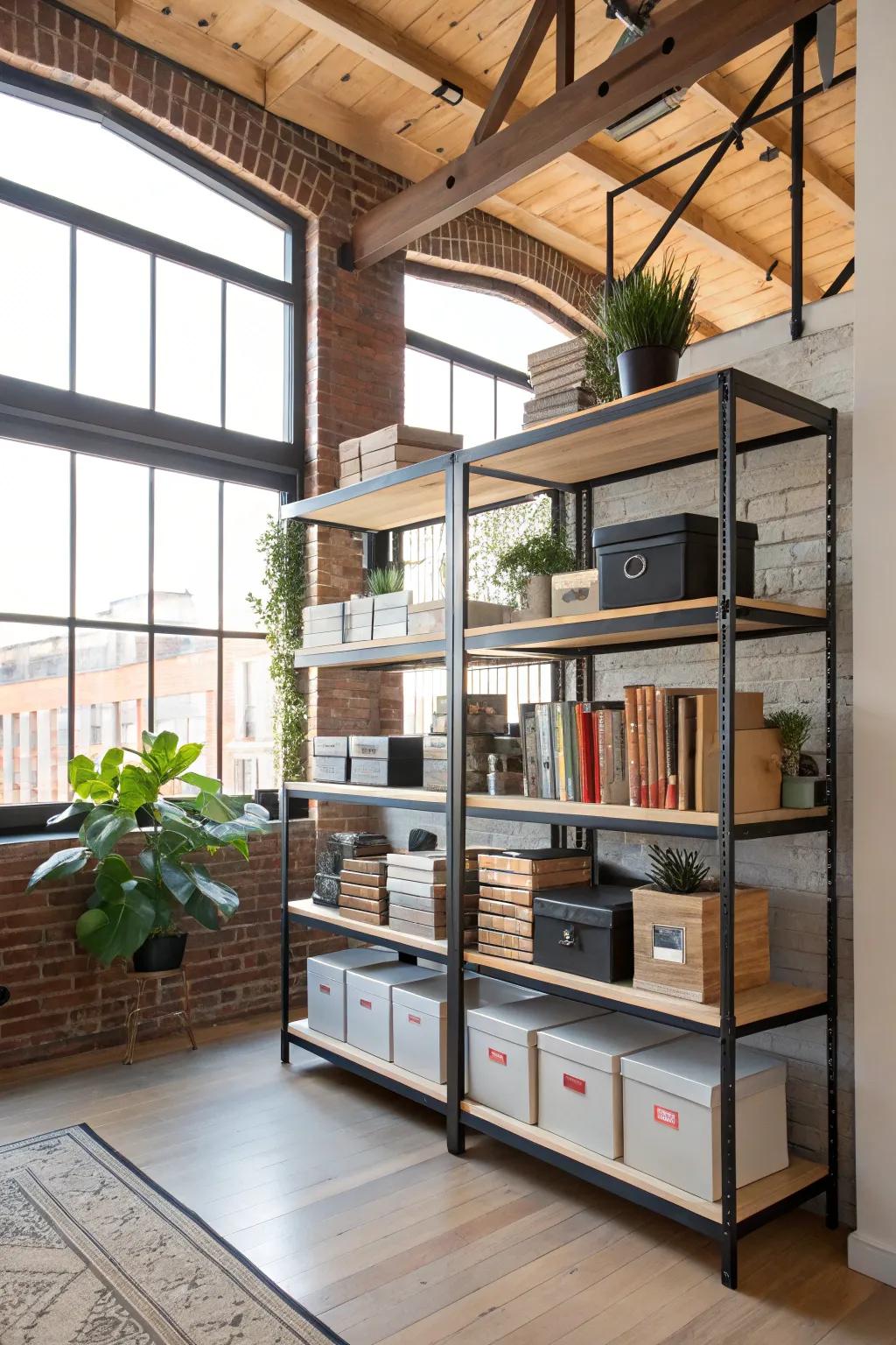 Multi-level shelving maximizes storage capacity.