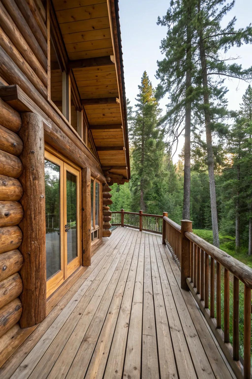 A log cabin deck showcasing the beauty of natural wood.