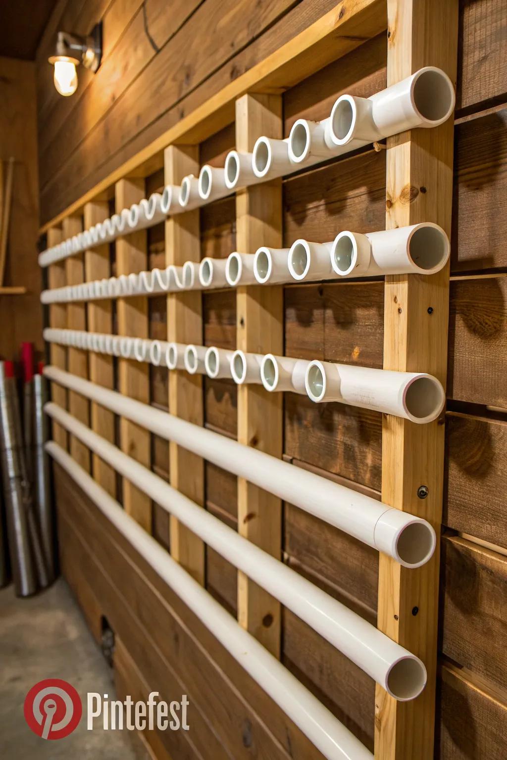Elevate your workshop with this sleek PVC pipe lumber organizer—perfect for the modern craftsman.