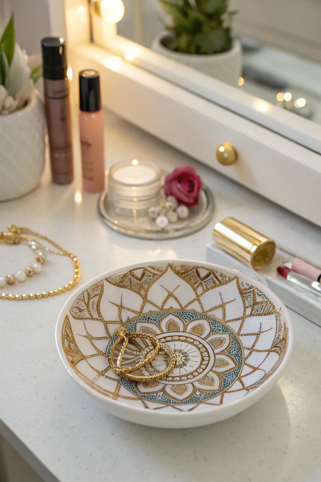 Mandala jewelry dishes keep your treasures stylishly organized.