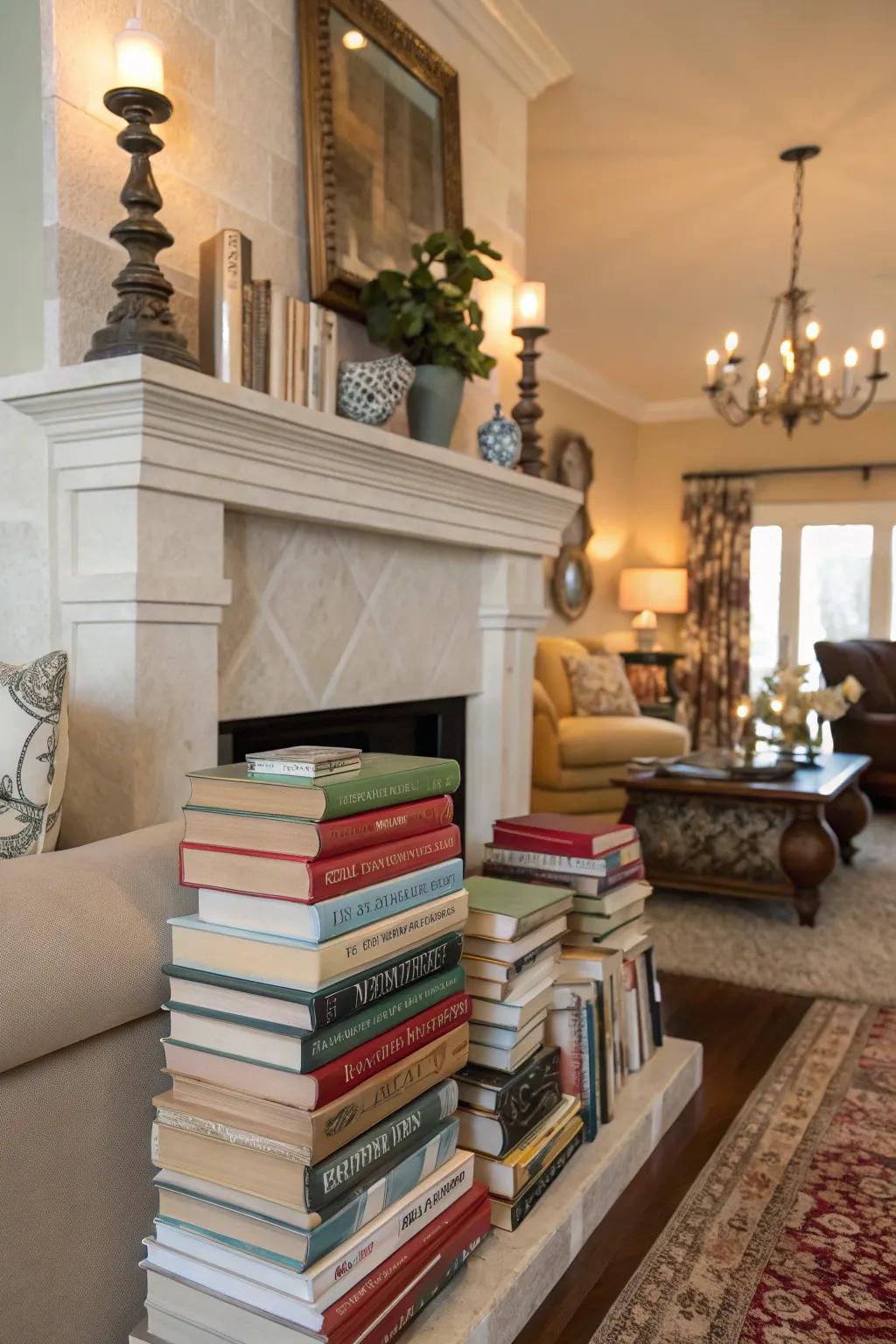 Add a scholarly touch with books on your mantel.