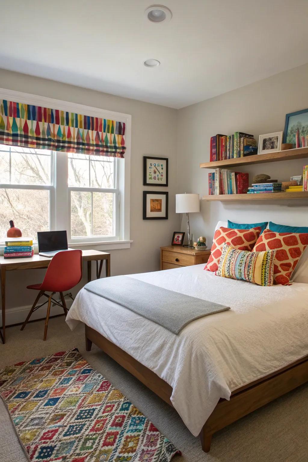 A pop of color breathes life into this modern bedroom.