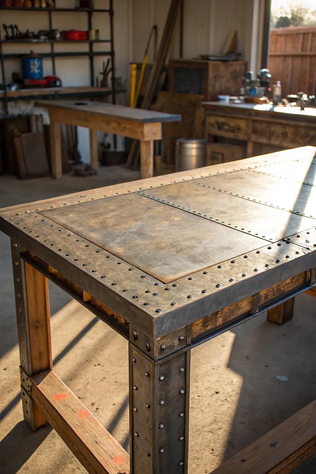 Craftsmanship at its finest: A rustic metal table that tells a story of skill and style.
