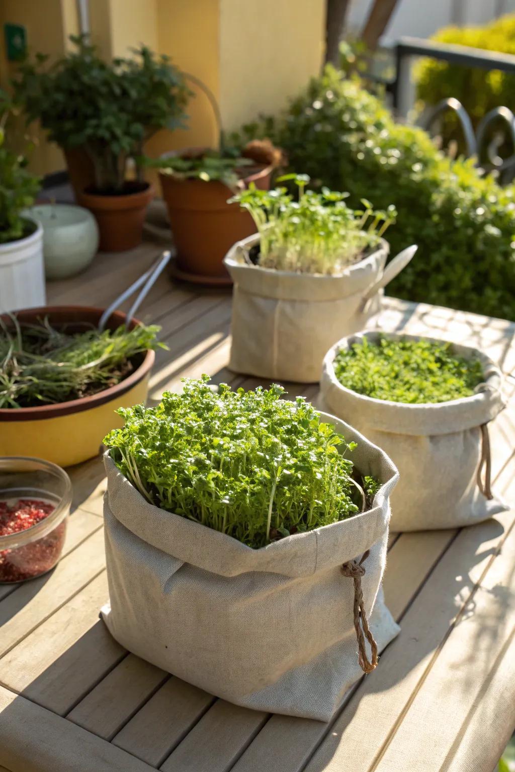 Versatile and breathable: Fabric grow bags for microgreens.