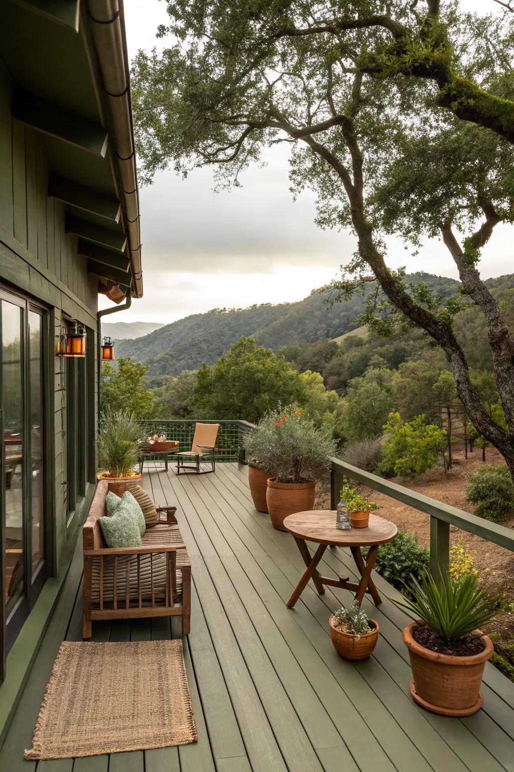 Olive Green decks blend seamlessly with natural surroundings, offering an earthy elegance.