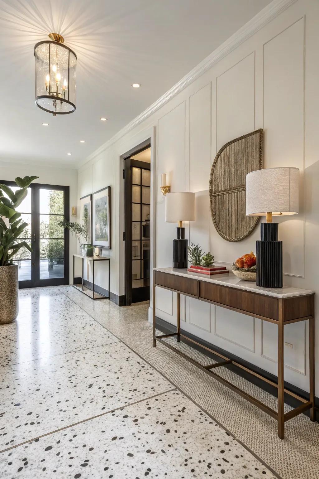 Terrazzo tiles bring a trendy and playful vibe to this entryway.