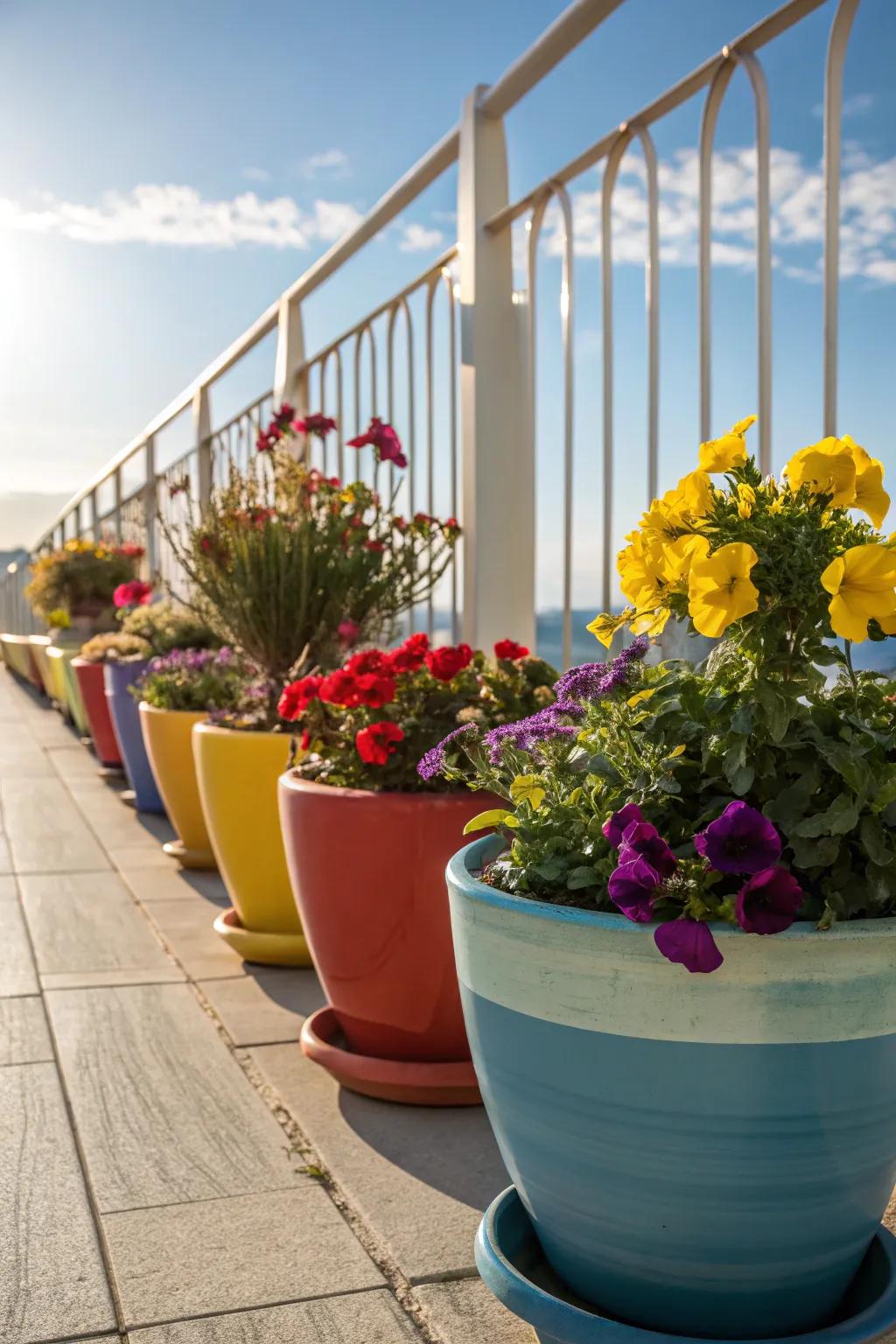 Colorful pots bring life and vibrancy to outdoor spaces.