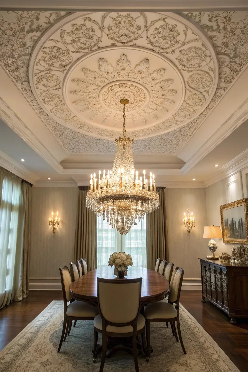 Ceiling medallions highlight lighting fixtures elegantly.