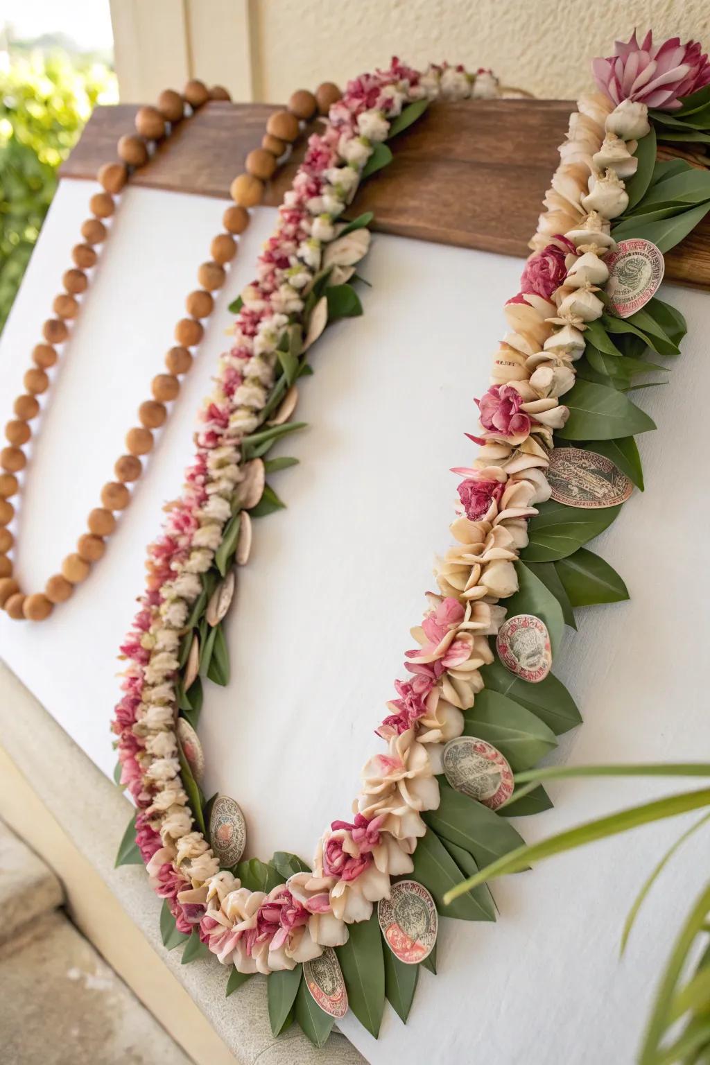 Elevate your gifting with a stunning double-strand money lei, where elegance meets craftsmanship in every fold.