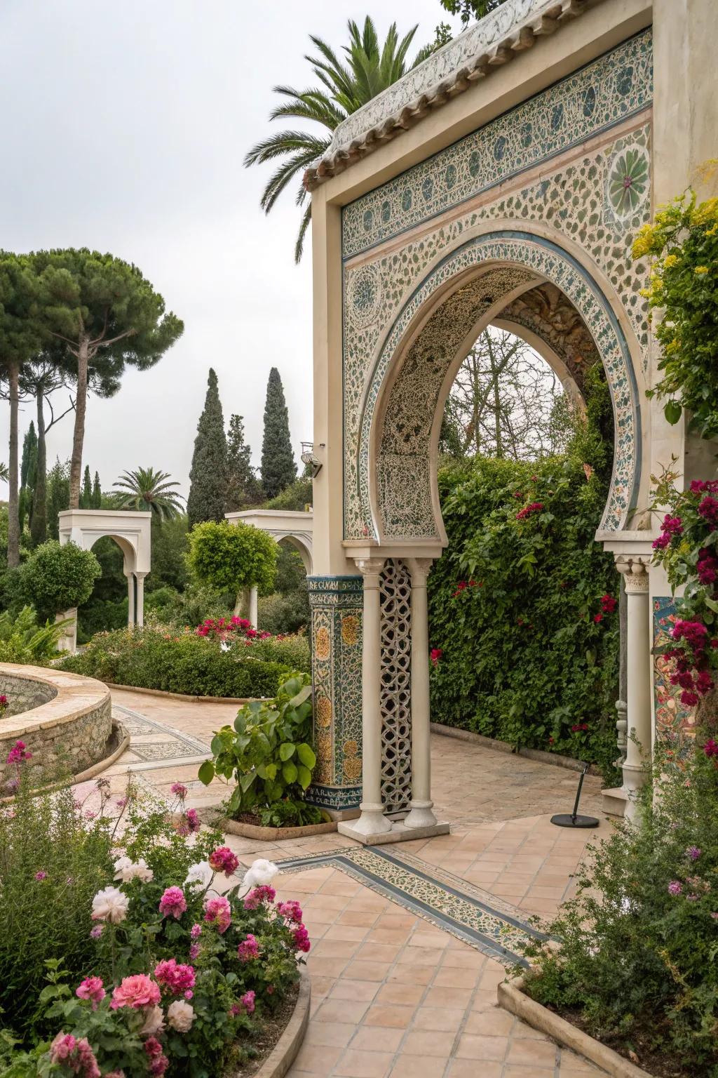 Mosaic archways offer timeless elegance and charm.