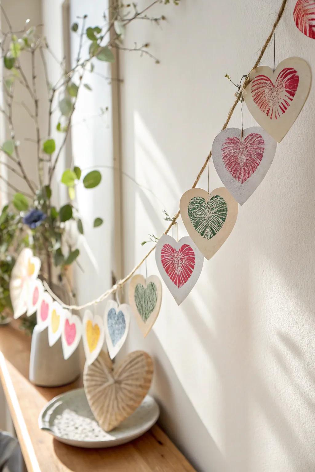 Craft heartfelt memories with a fingerprint heart garland, perfect for Mother's Day decor.
