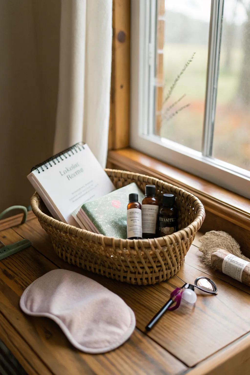 A mindfulness and meditation basket for a peaceful moment.