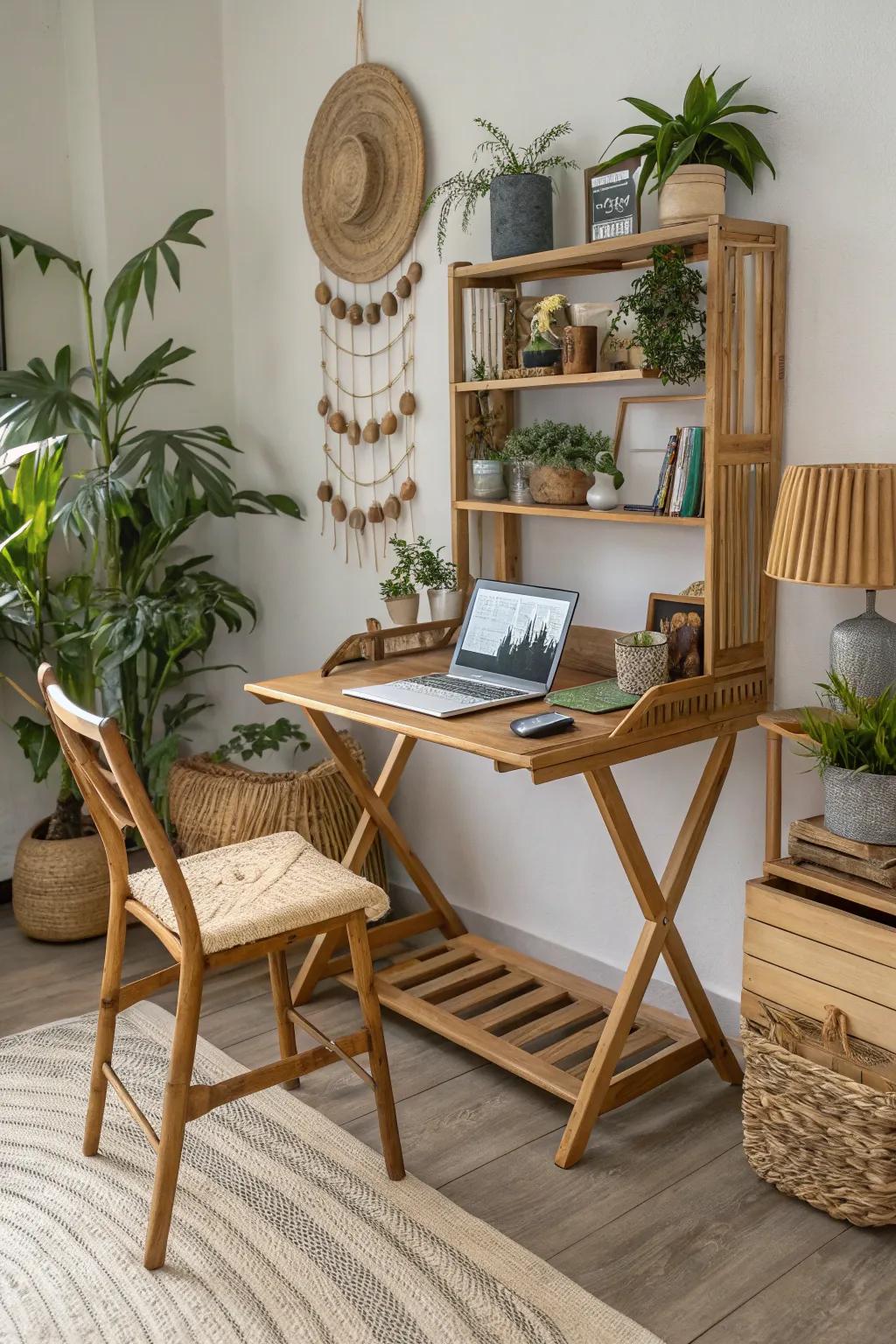 Create an eco-friendly space with a sustainable bamboo Murphy desk.