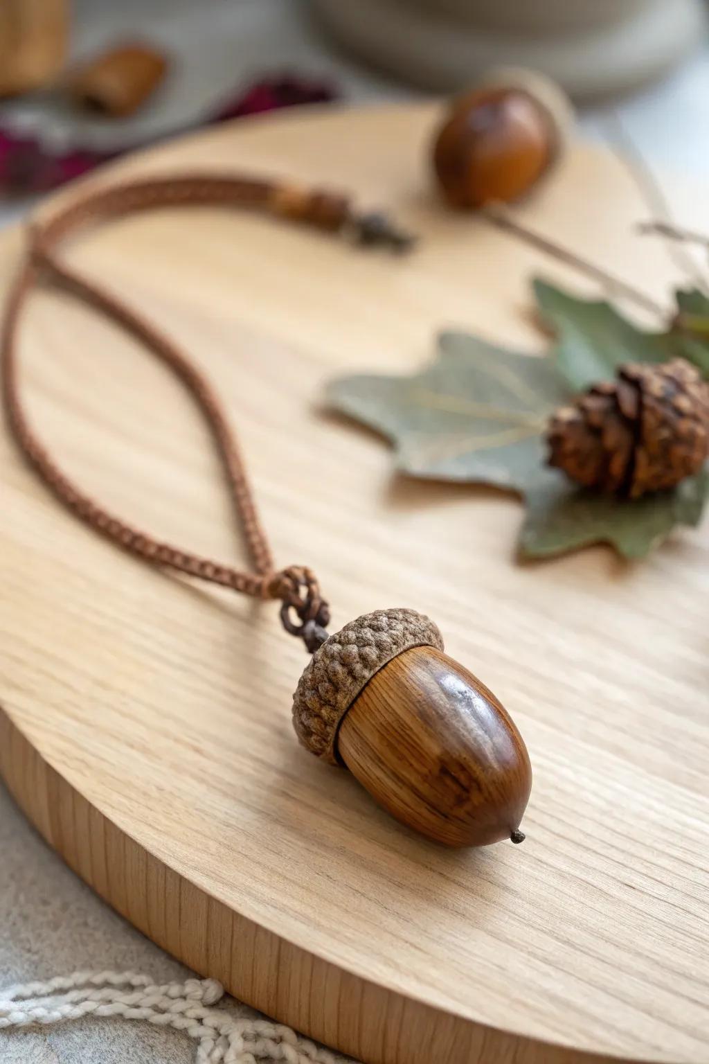 Embrace the charm of autumn with this handcrafted acorn necklace, blending simplicity and natural beauty in a minimalist style.