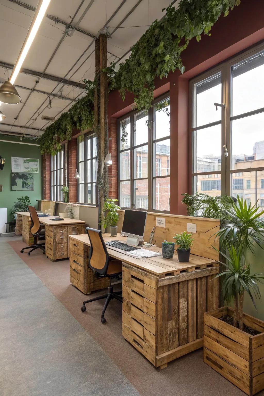 Sustainable design elements in an open office.