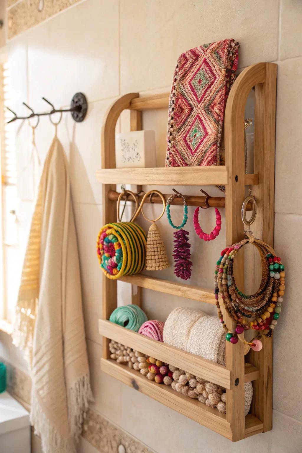 Transform your space with a chic shower caddy turned hair accessory haven. Embrace simplicity and style!