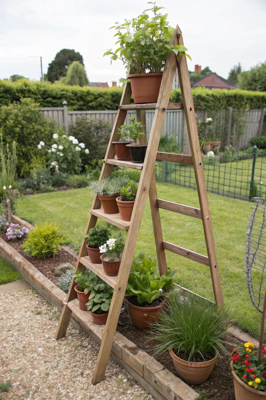 Maximize space with an A-frame plant ladder.