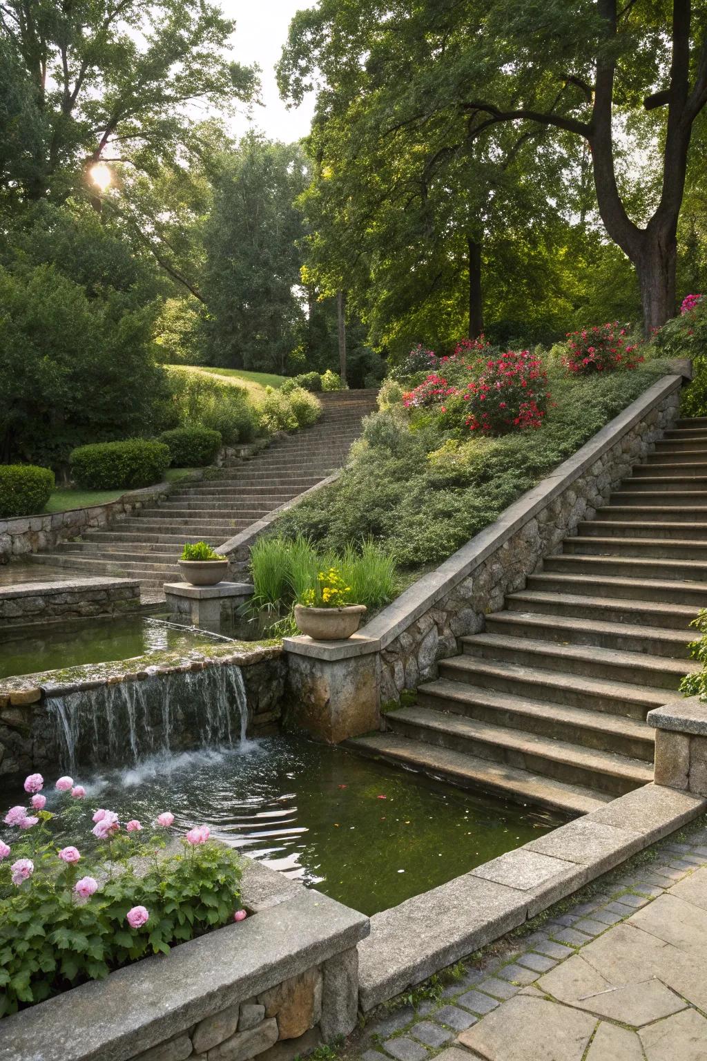 Water features add serenity and charm.