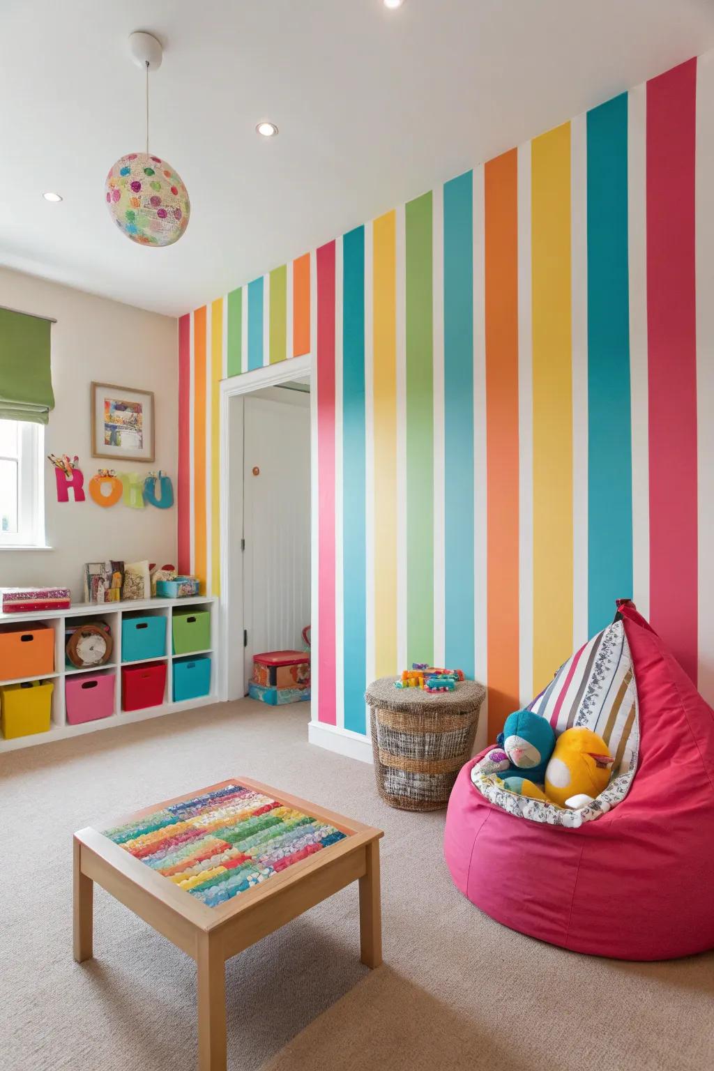 Striped paneling adds a playful touch.