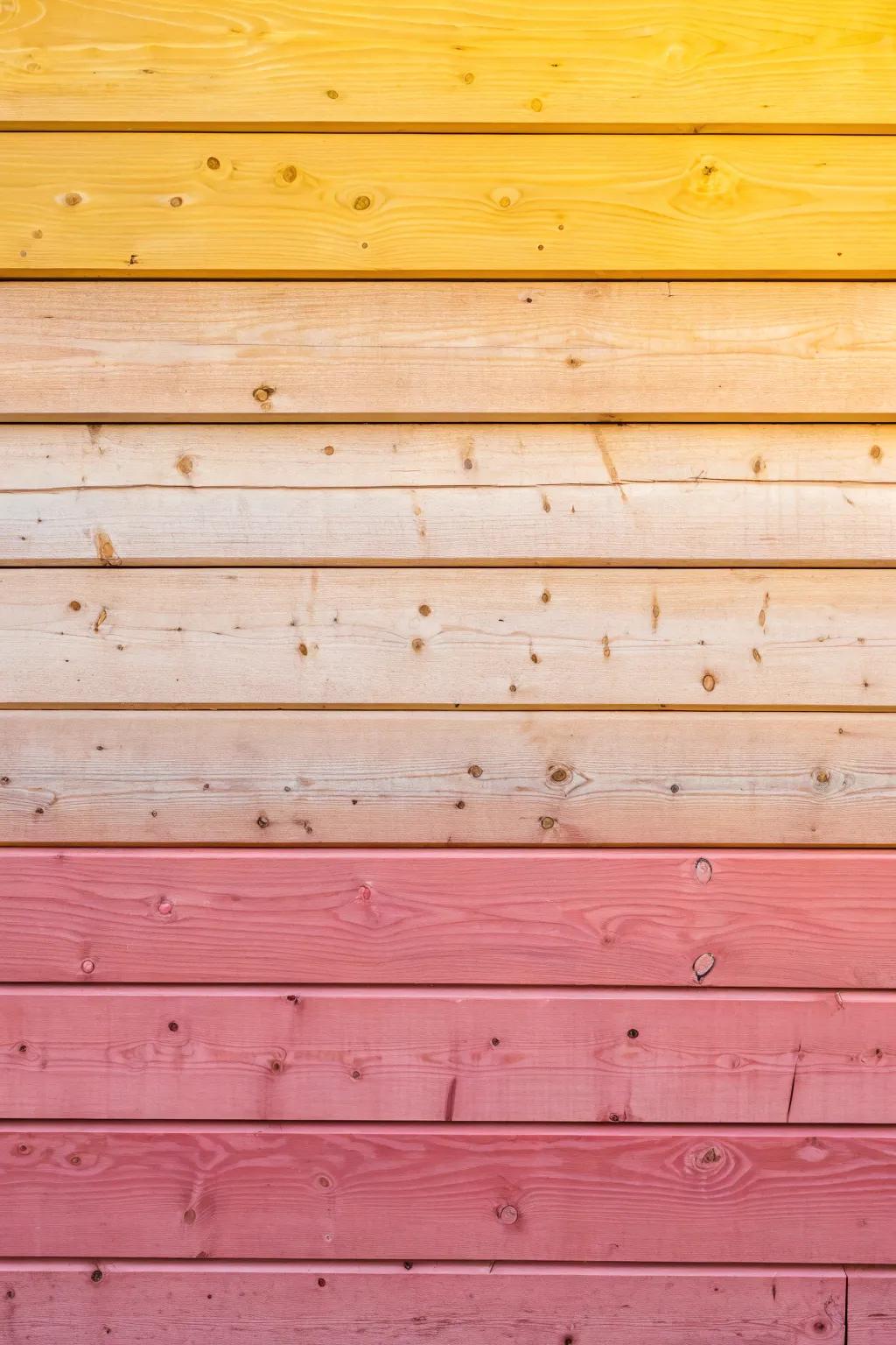 Experience the serenity of a sunrise every day with a stunning ombre wood wall.