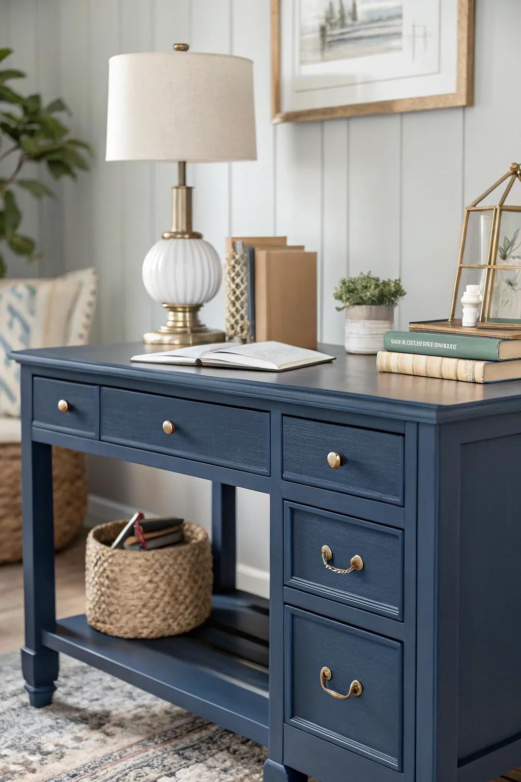 A desk painted in timeless navy.