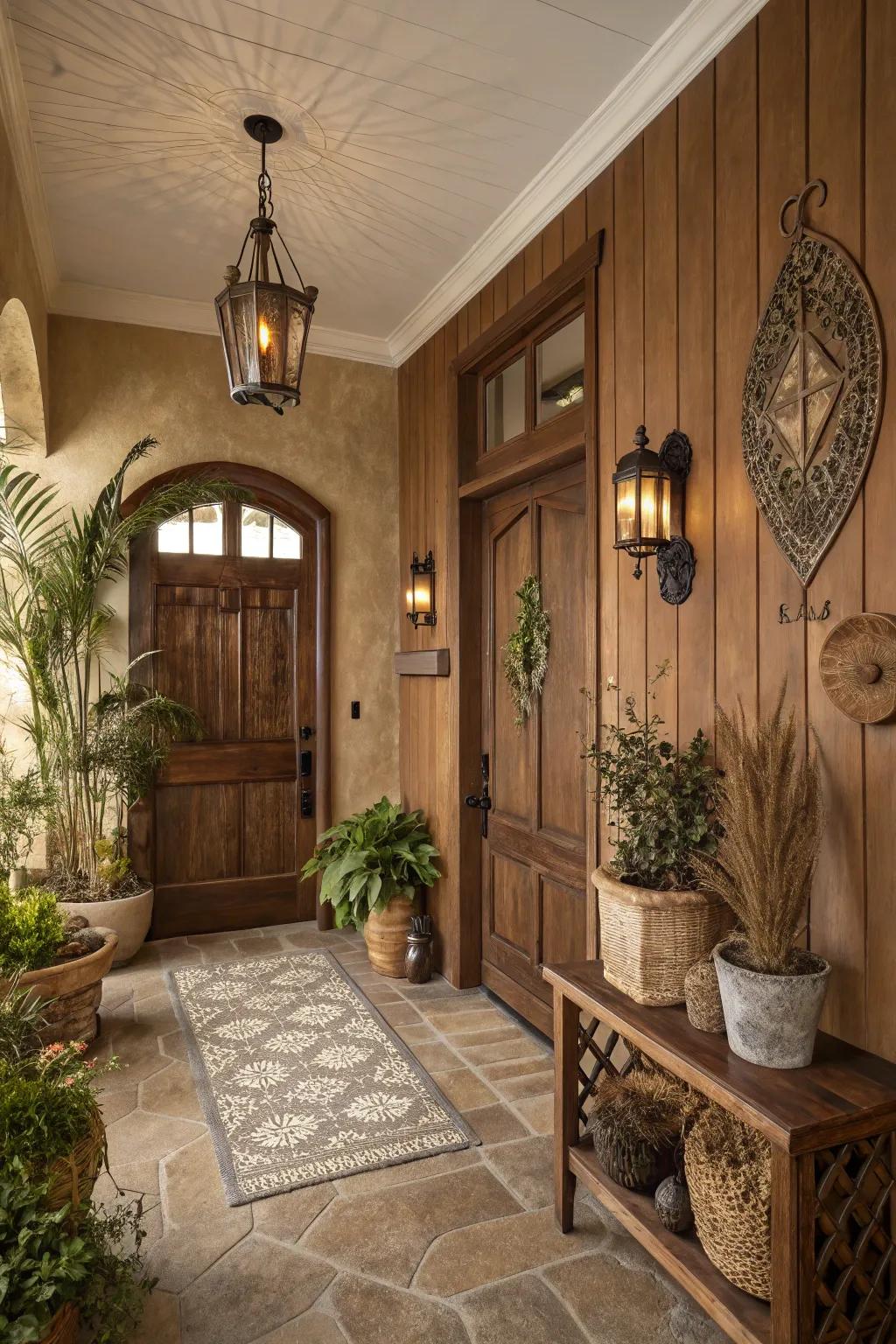 Earthy tones create a warm and inviting entryway.