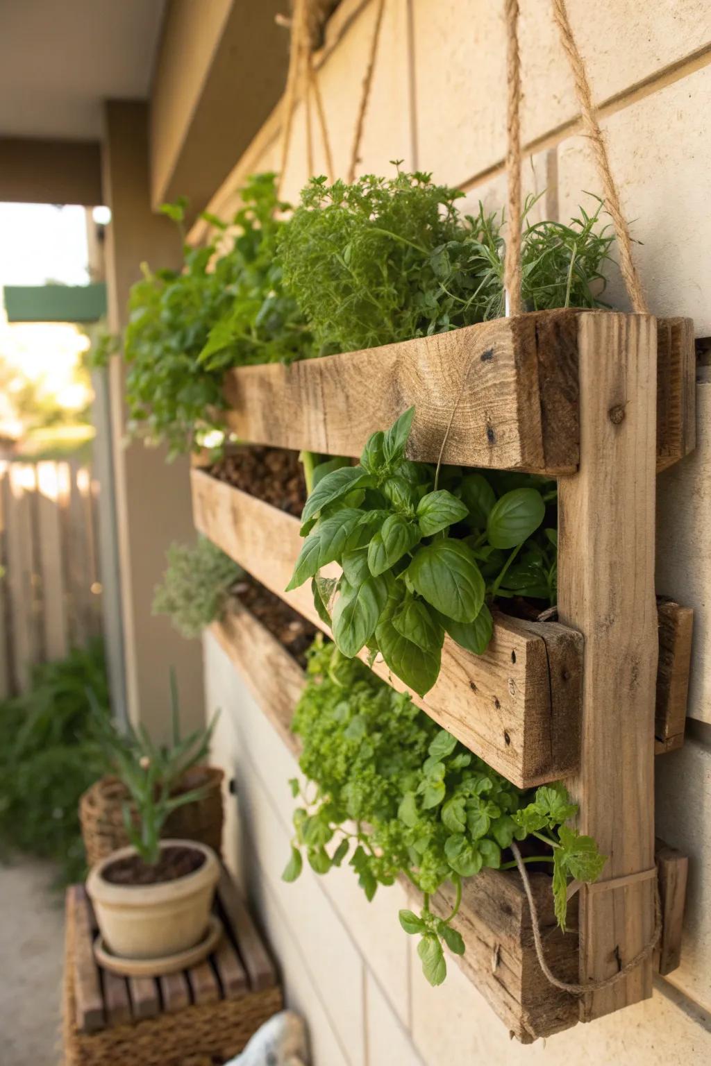 Elevate your kitchen with a handcrafted pallet wood herb garden, where rustic charm meets culinary delight.
